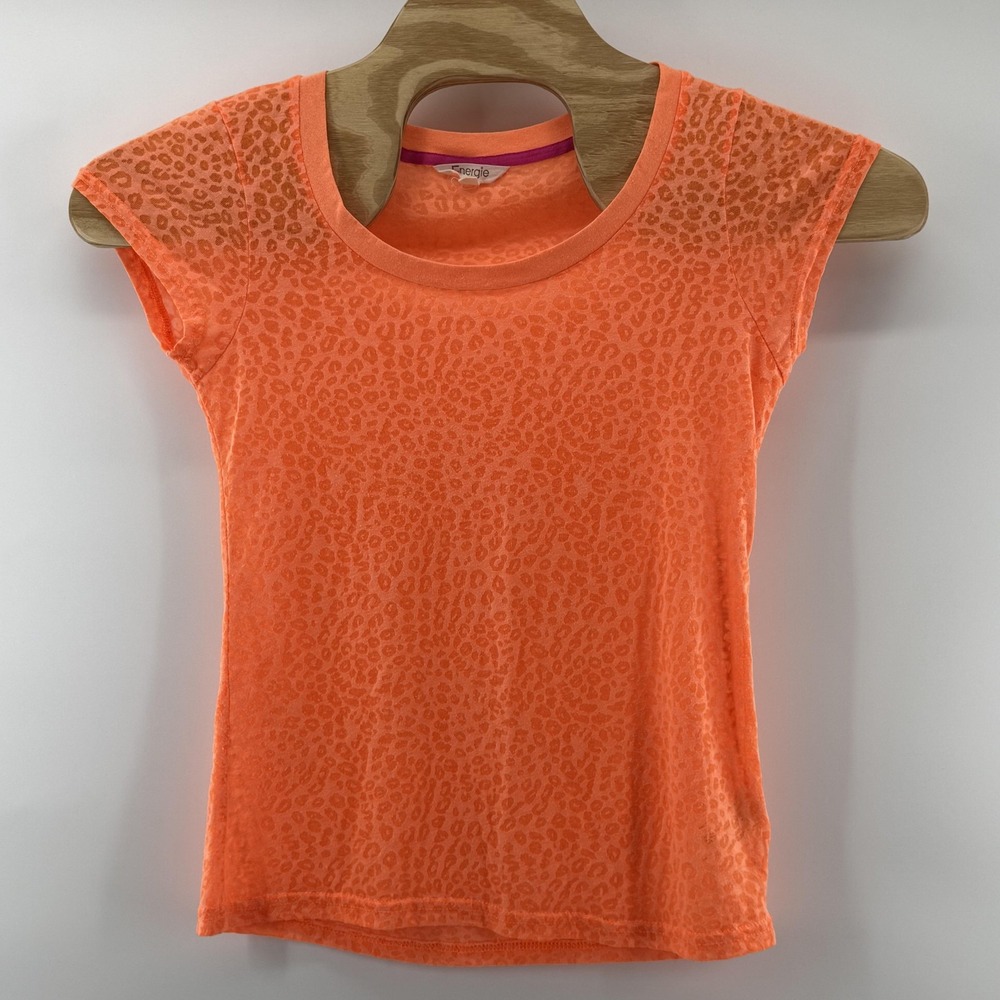 Retro Energie Shirt Womens Large Sheer Burnout Animal Print Short Sleeve Tee Top